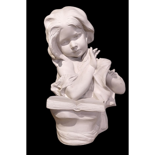 135A - AUSTIN PROD, A LARGE 20TH CENTURY PLASTER BUST OF A GIRL READING A BOOK, DATED 1985. 
(h 46cm)