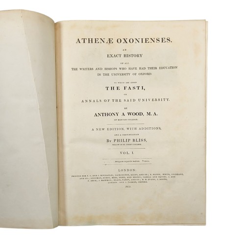 1 - Wood, Anthony.
Athenae Oxonienses. An exact History of all the Writers and Bishops who have had all ... 