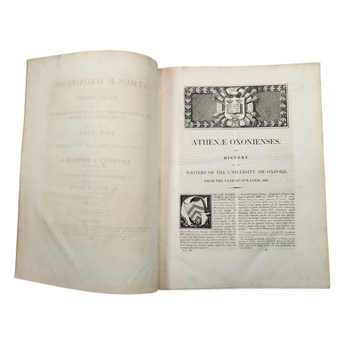 1 - Wood, Anthony.
Athenae Oxonienses. An exact History of all the Writers and Bishops who have had all ... 