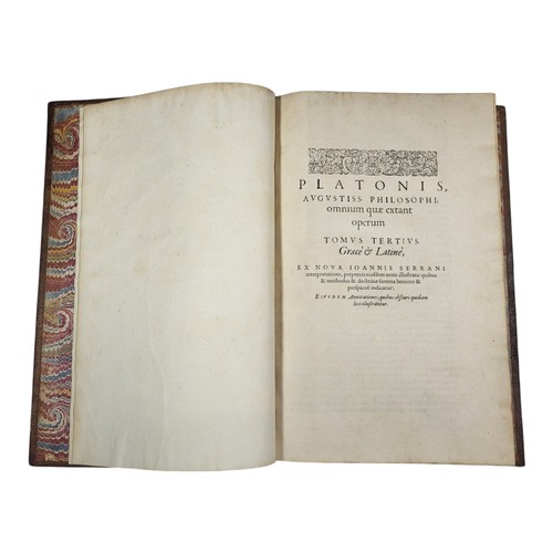 8 - PLATO. 
Opera quae extant omnia. 
[Geneva]: Henricus Stephanus, 1578
[36], 542; [8], 992; [8], 416, ... 