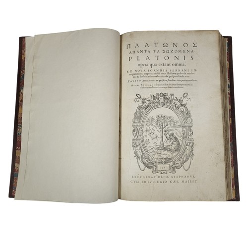 8 - PLATO. 
Opera quae extant omnia. 
[Geneva]: Henricus Stephanus, 1578
[36], 542; [8], 992; [8], 416, ... 