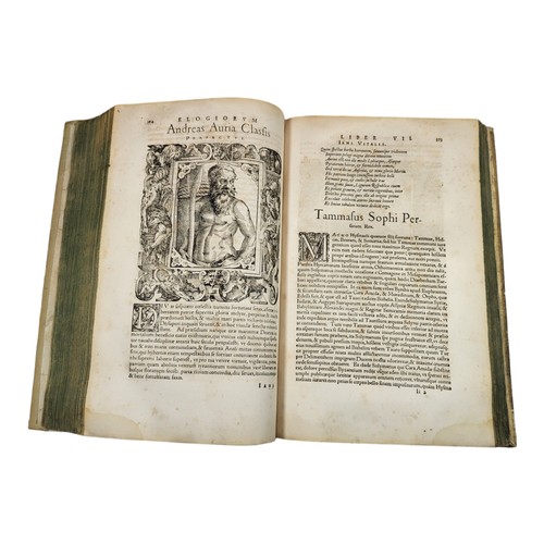 57 - Giovio, Paolo.
Elogia virorum bellica virtute illustrium. 
Basel: Pietro Perna, 1575;
Regionum et in... 