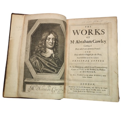 103 - Cowley, Abraham
The Works of Mr Abraham Cowley
London: J. M. for Henry Herringman 1688
pp: [xviii], ... 