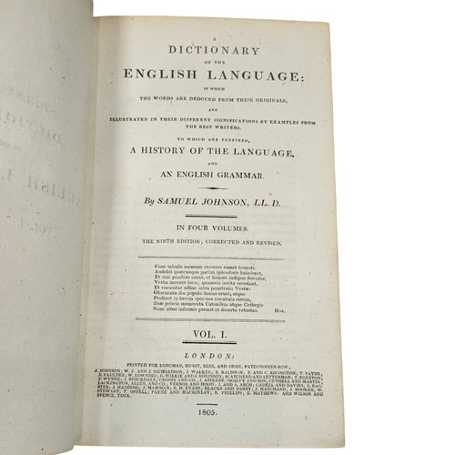 140 - Johnson, Samuel 
Dictionary of English Language 
London: Longman, Hurst, Rees and Orme 1805
In four ... 