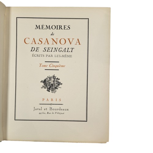 146 - Casanova
Memoires De Casanova De Seingalt. 
Paris: Javal et Bourdeaux 1931-1932
Superb ten volume se... 