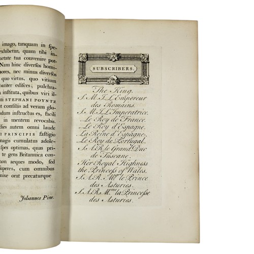 147 - Horace
Quinti Horatii Flacci Opera
London: Johannes Pine 1733
[15], 264; [20], 191, [15]. Two volume... 