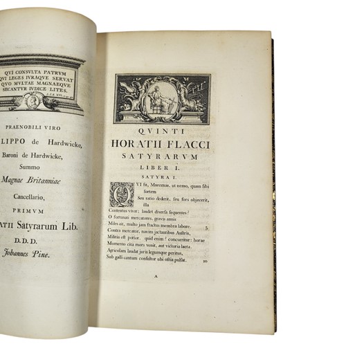 147 - Horace
Quinti Horatii Flacci Opera
London: Johannes Pine 1733
[15], 264; [20], 191, [15]. Two volume... 