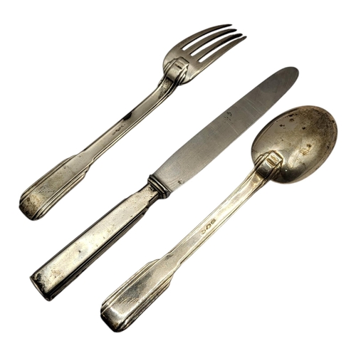 147 - RICCI & C.S.P.A. ALESSANDRIA, A 20TH CENTURY ITALIAN ART DECO SILVER KNIFE, FORK AND SPOON CHRISTENI... 