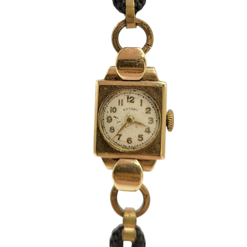 108 - ROTARY, A 9CT GOLD CASED WRISTWATCH, HALLMARKED M. DREYFUS, LONDON, 1946
Having white enamel dial wi... 