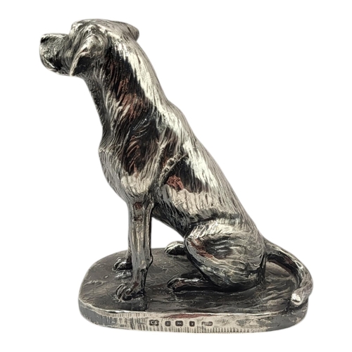 119 - CAMELOT SILVERWARE LTD, A LATE 20TH CENTURY SILVER DOG FIGURE OF A SITTING LABRADOR, HALLMARKED SHEF... 