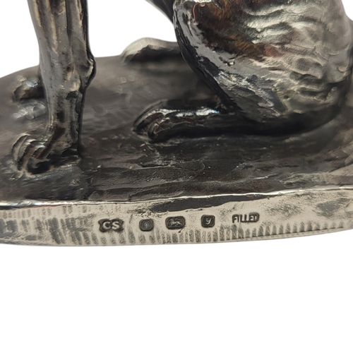 119 - CAMELOT SILVERWARE LTD, A LATE 20TH CENTURY SILVER DOG FIGURE OF A SITTING LABRADOR, HALLMARKED SHEF... 