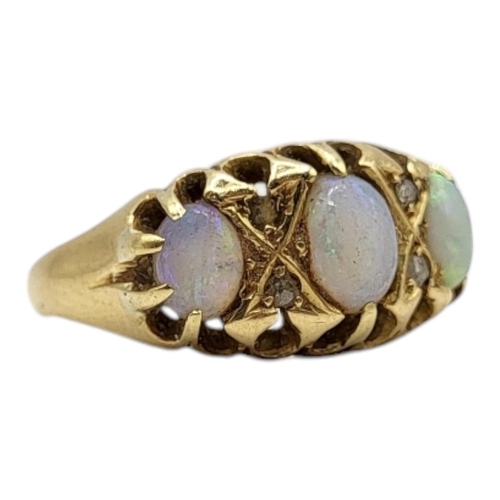 16 - EDWARD DURBAN & CO., AN EDWARDIAN 18CT GOLD, OPAL AND DIAMOND RING, HALLMARKED CHESTER, CIRCA 1902
H... 