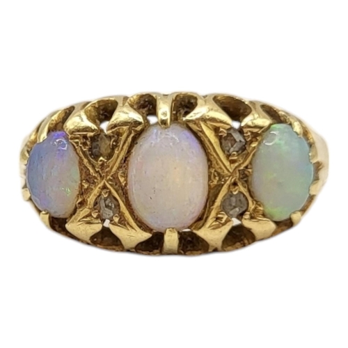 16 - EDWARD DURBAN & CO., AN EDWARDIAN 18CT GOLD, OPAL AND DIAMOND RING, HALLMARKED CHESTER, CIRCA 1902
H... 