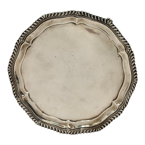 17 - MARTIN, HALL & CO., AN EARLY EDWARDIAN SILVER CARD TRAY, HALLMARKED SHEFFIELD, 1902
Having gadrooned... 