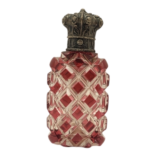 27 - HENRY GILBERTSON & SONS, A 19TH  CENTURY WHITE METAL AND CUT CRYSTAL PERFUME BOTTLE (WHITE METAL TES... 