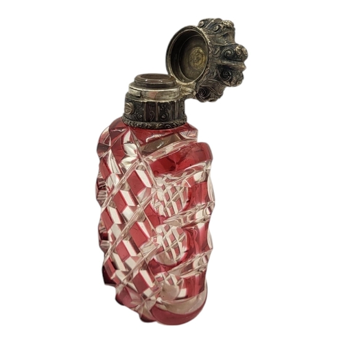 27 - HENRY GILBERTSON & SONS, A 19TH  CENTURY WHITE METAL AND CUT CRYSTAL PERFUME BOTTLE (WHITE METAL TES... 