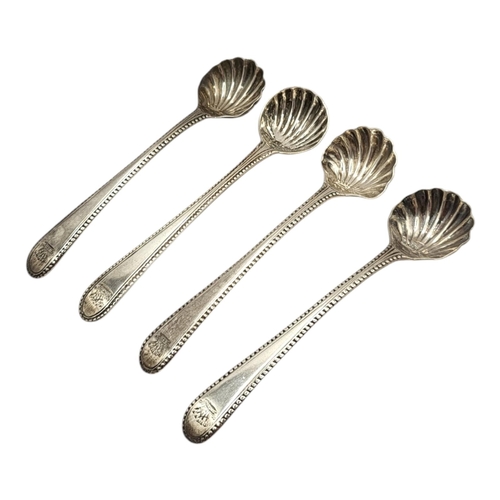 31 - JOHN BAYLEY, LONDON, THREE 18TH CENTURY GEORGE II SILVER SHELL FORM SALT SPOONS, CIRCA 1750, TOGETHE... 