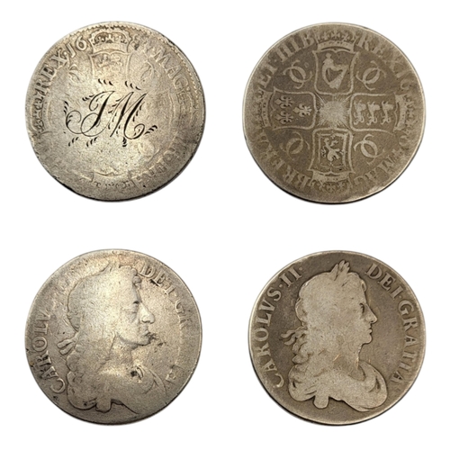 259 - TWO 17TH CENTURY CHARLES II SILVER 1 CROWN COINS, DATED 1664 AND 1684
2nd bust & 4th bust. 
(approx ... 