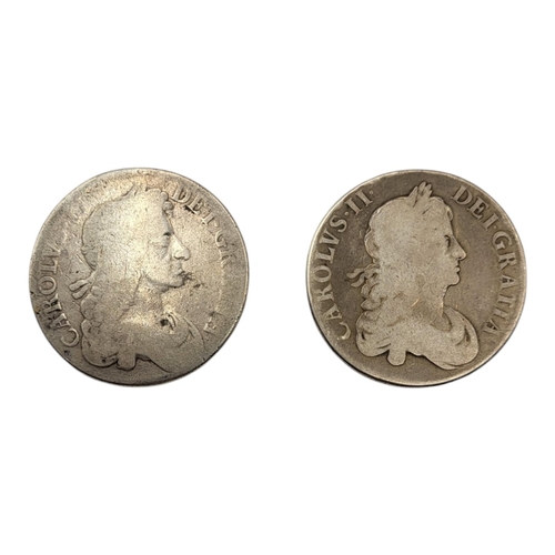 259 - TWO 17TH CENTURY CHARLES II SILVER 1 CROWN COINS, DATED 1664 AND 1684
2nd bust & 4th bust. 
(approx ... 