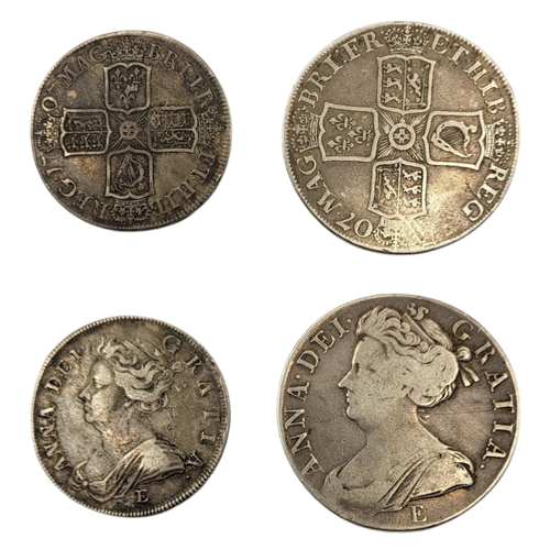 260 - SCOTTISH INTEREST, TWO EARLY 18TH CENTURY QUEEN ANNE, 1707 - 1714, SILVER COINS, 1 CROWN AND HALF CR... 