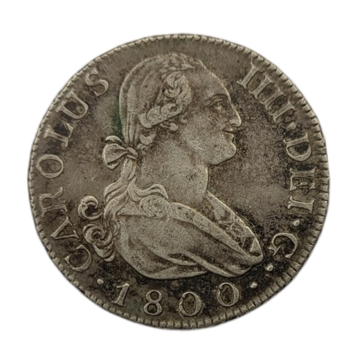 266 - AN EARLY 19TH CENTURY SPANISH CHARLES VI SILVER 2 REALES COIN, DATED 1800
Draped bust of King Charle... 