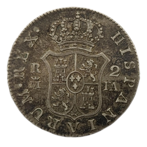 266 - AN EARLY 19TH CENTURY SPANISH CHARLES VI SILVER 2 REALES COIN, DATED 1800
Draped bust of King Charle... 