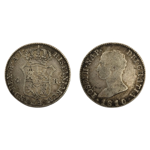 267 - AN EARLY 19TH CENTURY SPANISH JOSE I BONAPARTE SILVER FOUR REALES COIN, DATED 1810
Bust of King Jose... 