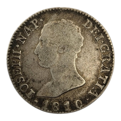 267 - AN EARLY 19TH CENTURY SPANISH JOSE I BONAPARTE SILVER FOUR REALES COIN, DATED 1810
Bust of King Jose... 