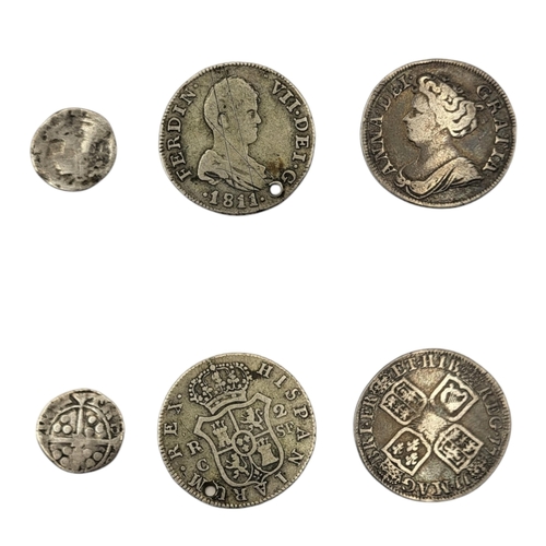 268 - A 15TH CENTURY BRITISH HENRY VII SILVER DURHAM OLD TYPE 1 PENNY, TOGETHER WITH 18TH CENTURY QUEEN AN... 