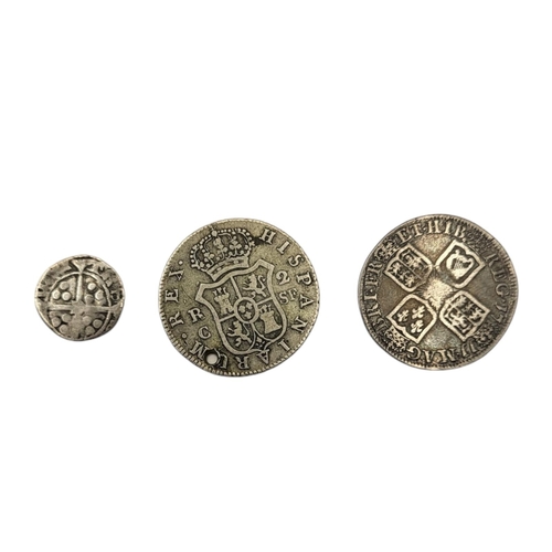 268 - A 15TH CENTURY BRITISH HENRY VII SILVER DURHAM OLD TYPE 1 PENNY, TOGETHER WITH 18TH CENTURY QUEEN AN... 