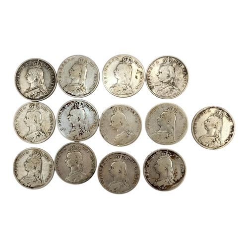 271 - THIRTEEN 19TH CENTURY VICTORIAN SILVER HALF CROWNS, RANGING FROM 1887 - 1889
2nd portrait, crowned a... 