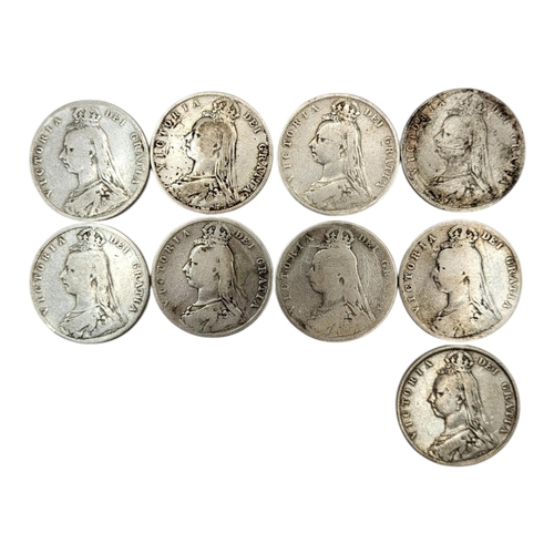 272 - NINE 19TH CENTURY VICTORIAN SILVER HALF CROWNS, RANGING FROM 1890 - 1892
2nd portrait, crowned and v... 