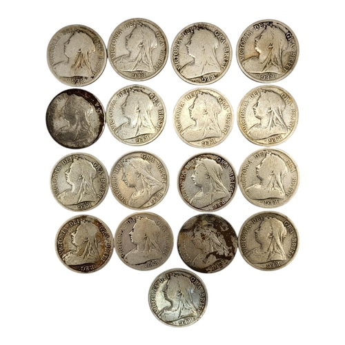 273 - SEVENTEEN 19TH CENTURY VICTORIAN SILVER HALF CROWNS, RANGING FROM 1893 - 1898
3rd portrait, old head... 