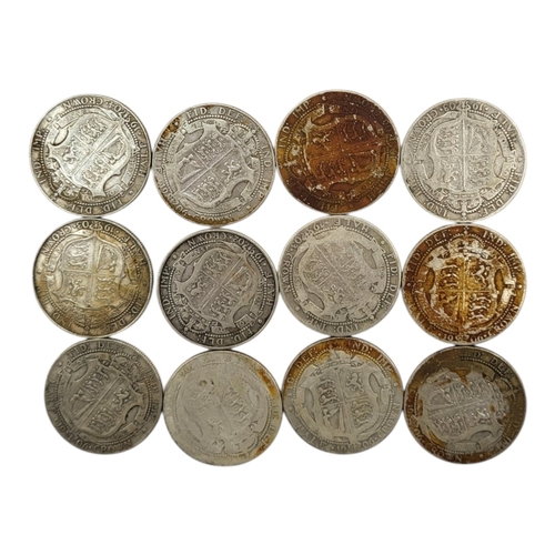 275 - FIFTEEN 20TH CENTURY EDWARD VII SILVER HALF CROWNS, RANGING FROM 1902 - 1906. Uncrowned bust facing ... 