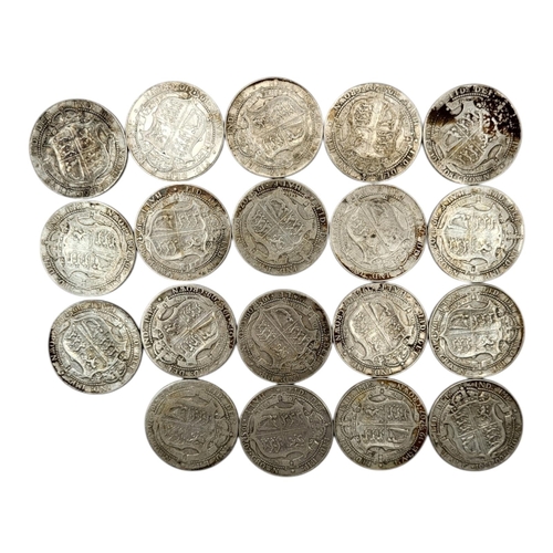 276 - NINETEEN 20TH CENTURY EDWARD VII SILVER HALF CROWNS, RANGING FROM 1907 - 1910. Uncrowned bust facing... 