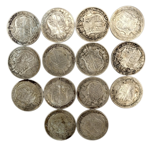 278 - FOURTEEN 20TH CENTURY GEORGE V SILVER HALF CROWNS, ALL COMPRISING 1915 EXAMPLES
1st type uncrowned b... 