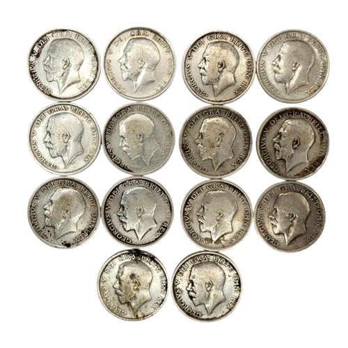 278 - FOURTEEN 20TH CENTURY GEORGE V SILVER HALF CROWNS, ALL COMPRISING 1915 EXAMPLES
1st type uncrowned b... 