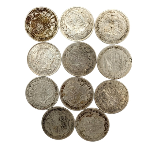 279 - ELEVEN 20TH CENTURY GEORGE V SILVER HALF CROWNS, RANGING FROM 1916 - 1919
1st type uncrowned bust fa... 