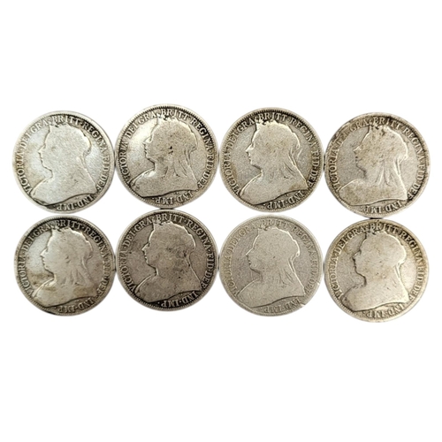 286 - EIGHT 19TH CENTURY VICTORIAN SILVER ONE FLORINS, RANGING FROM 1893 - 1897
3rd portrait, old head, cr... 