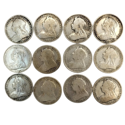 287 - A 19TH CENTURY VICTORIAN SILVER ONE FLORINS, RANGING FROM 1893 - 1897
3rd portrait, old head, crowne... 