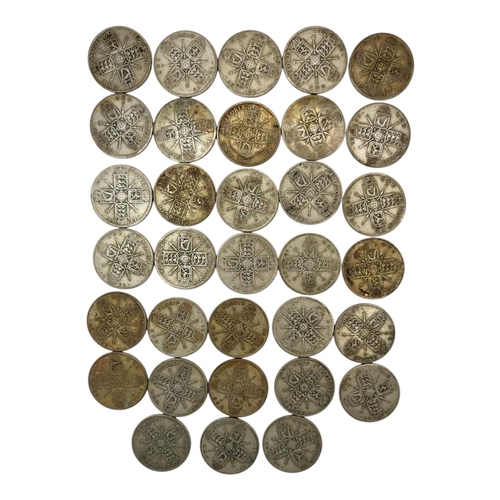 291 - THIRTY-THREE 20TH CENTURY GEORGE V SILVER ONE FLORINS, RANGING FROM 1921 - 1922
1st issue, uncrowned... 