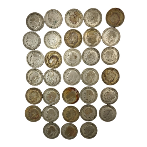 291 - THIRTY-THREE 20TH CENTURY GEORGE V SILVER ONE FLORINS, RANGING FROM 1921 - 1922
1st issue, uncrowned... 