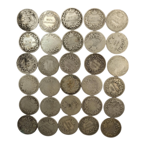 292 - THIRTY 19TH CENTURY VICTORIAN SILVER ONE SHILLINGS, RANGING FROM 1839 - 1886
Young head, 1st portrai... 