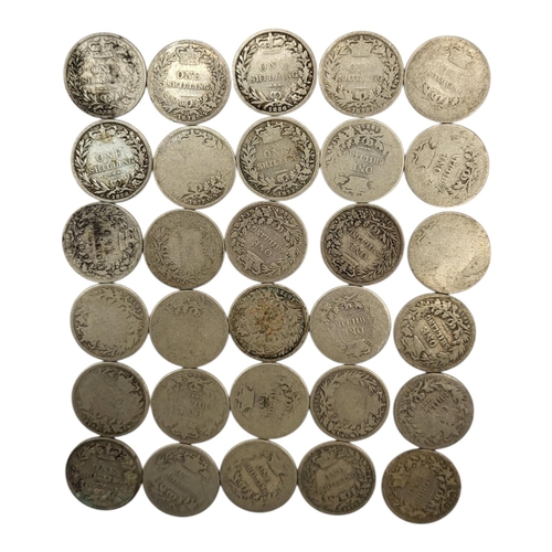 292 - THIRTY 19TH CENTURY VICTORIAN SILVER ONE SHILLINGS, RANGING FROM 1839 - 1886
Young head, 1st portrai... 