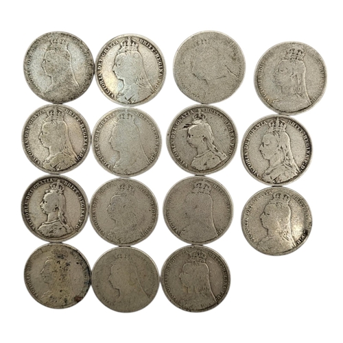 293 - FIFTEEN 19TH CENTURY VICTORIAN SILVER ONE SHILLINGS, RANGING FROM 1887 - 1892
2nd portrait, 1st and ... 