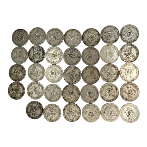 295 - THIRTY-FOUR 20TH CENTURY EDWARDIAN SILVER ONE SHILLINGS, RANGING FROM 1902 - 1910
Uncrowned bust fac... 