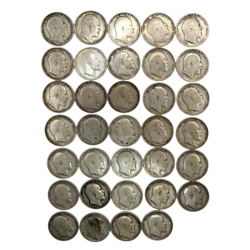 295 - THIRTY-FOUR 20TH CENTURY EDWARDIAN SILVER ONE SHILLINGS, RANGING FROM 1902 - 1910
Uncrowned bust fac... 