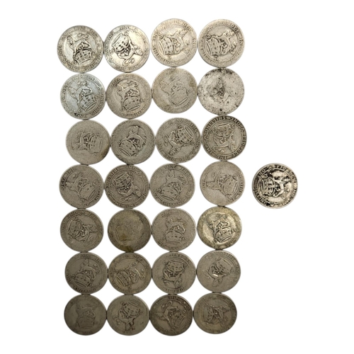 296 - TWENTY-NINE 20TH CENTURY GEORGE V SILVER ONE SHILLINGS, RANGING FROM 1911 - 1919
1st type, uncrowned... 