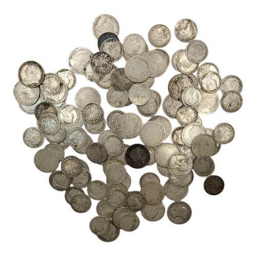 298 - A COLLECTION OF 19TH CENTURY VICTORIAN SILVER SIXPENCE AND THREEPENCE, APPROXIMATELY 109 EXAMPLES IN... 