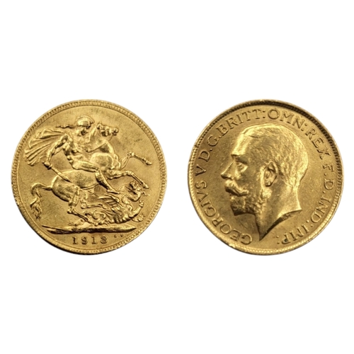 302 - A 22CT GOLD GEORGE V FULL SOVEREIGN, DATED 1913
Bust facing left.
(diameter 22mm, 8g)